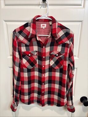 Levi's Red Black and White Plaid Western Shirt